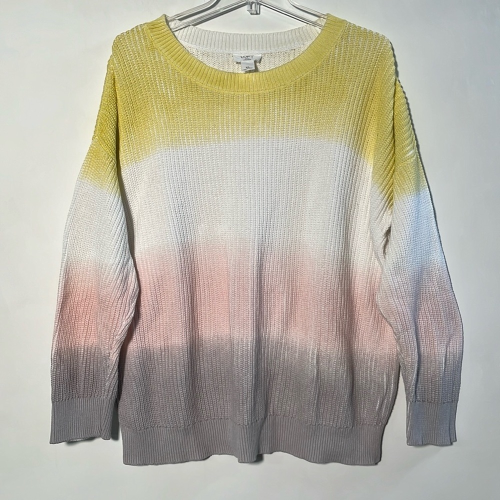 LOFT Casual Boho Cottage Spring Ombre Pastel Cotton Crew Shaker Knit Sweater XL - Picture 2 of 16